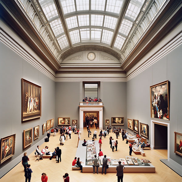 Museum visitors before a large painting — Jan Madeus