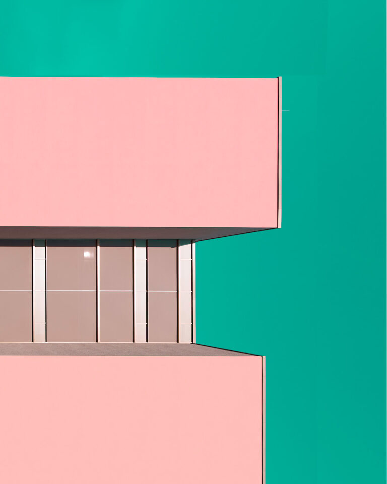 Minimal facade detail in Berlin, plain wall and shadow line