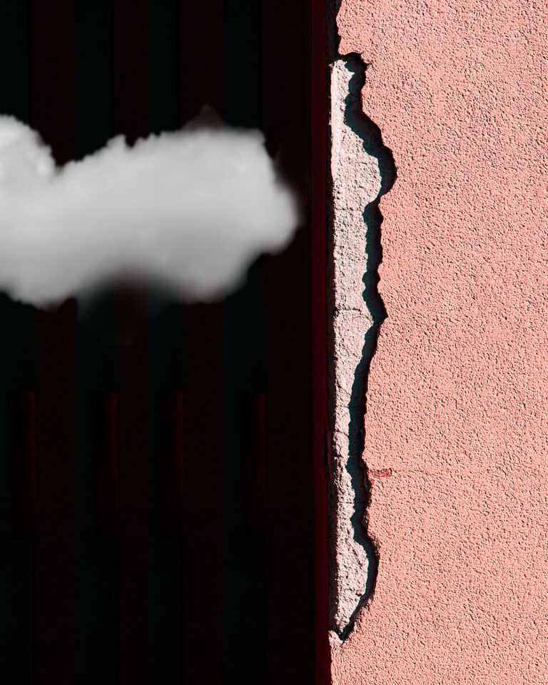 Berlin apartment block against cloud, shifted to ros&eacute; and deep red &mdash; Fremde Fassaden by Jan Madeus